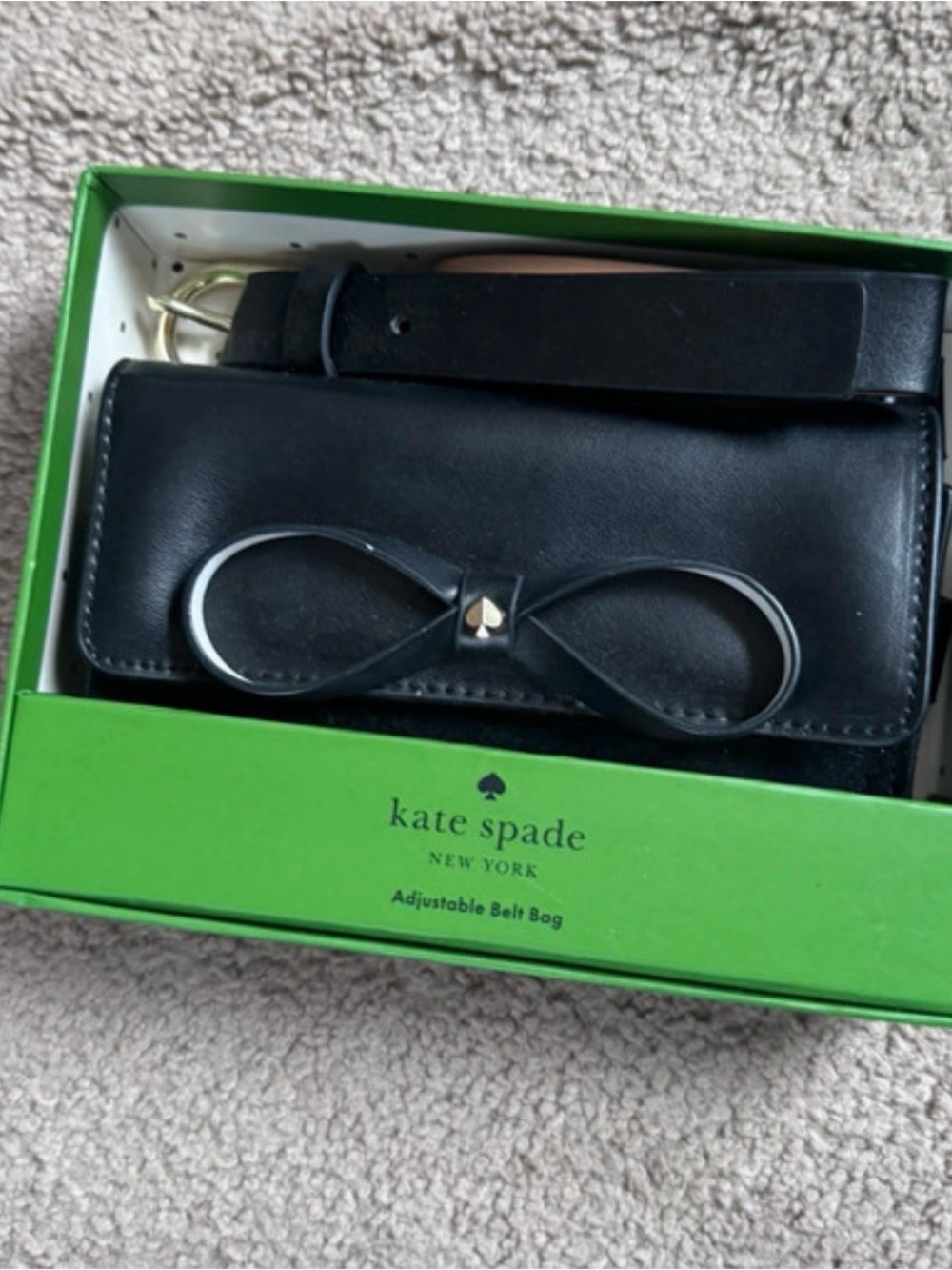 kate spade Black Leather Bow Belt Bag with Gold Accent